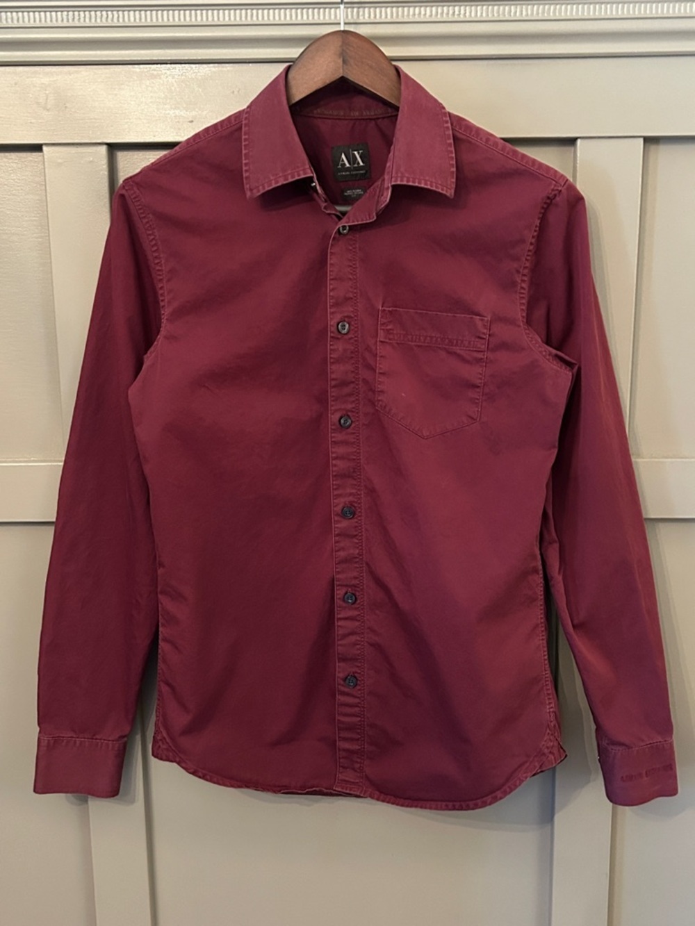 Armani Exchange Long Sleeve Button Down Shirt Cotton Burgundy Size Small